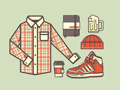 Ready for fall? beer hat tuque high tops icon illustration moleskin notebook plaid shirt shoe sneaker tea