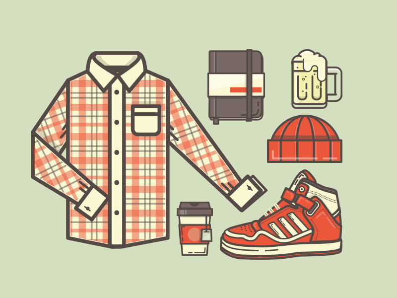 Ready for fall? illustration icon shirt plaid notebook moleskin beer hat tuque tea sneaker shoe high tops