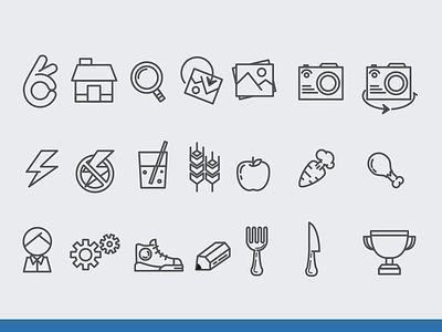 Healthy livin' icons apple camera carrot chicken fork glyph icons knife photos sneaker