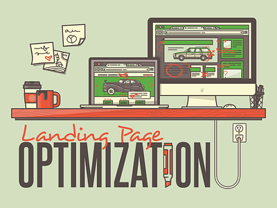 Landing page optimization cinema display desk illustration landing page macbook optimization title