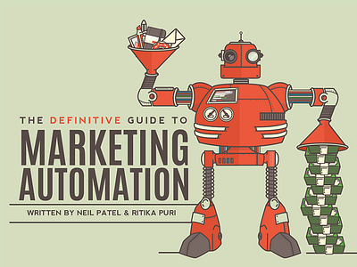 The Definitive Guide to Marketing Automation cash monies cover illustration marketing robot
