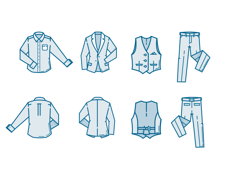 Menswear clothing fashion icon illustration jacket mens pants shirt vest