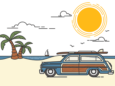 Take me there beach car retro sun surf