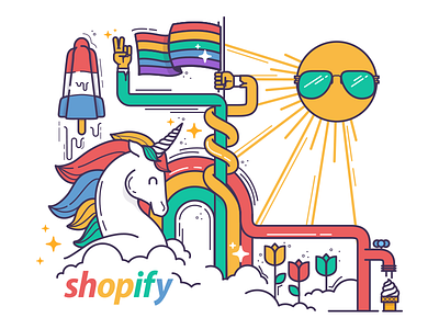 Shopify Pride ice cream illustration rainbow unicorn