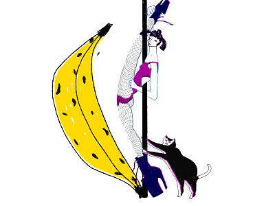 pole dancer babes art banana cat digital art drawing illustration pole dance pole dancer
