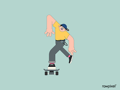 Young skateboarder character on mint green background vector