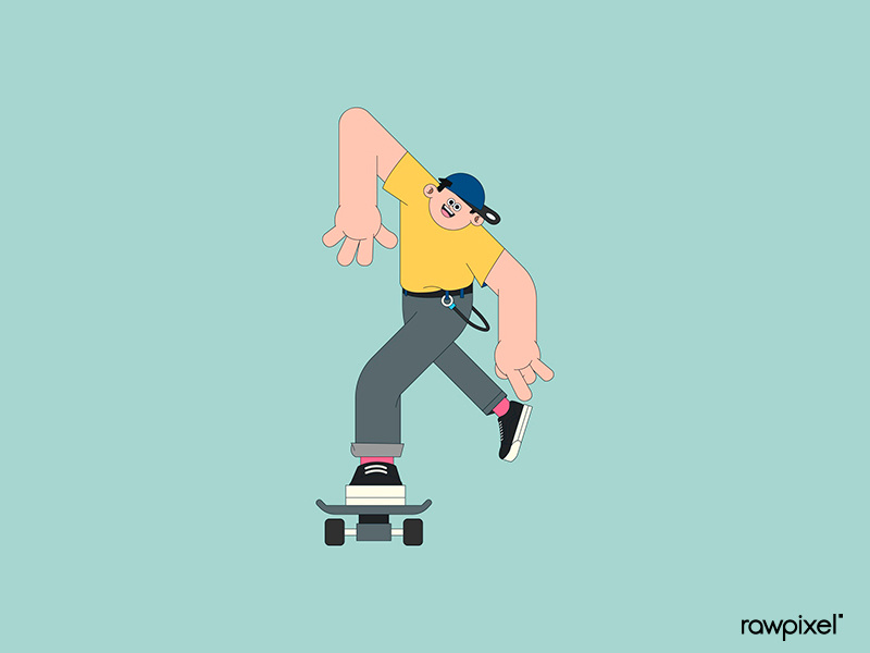 Young skateboarder character on mint green background vector icon vector design
