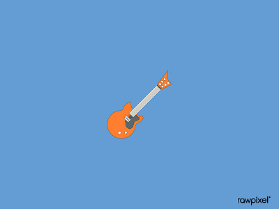 Orange electric guitar element on blue background vector design icon illustration logo minimal vector