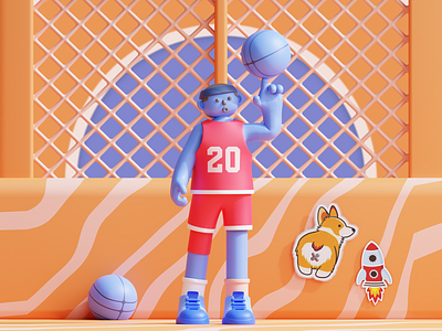 Basketball player 3d illustration.