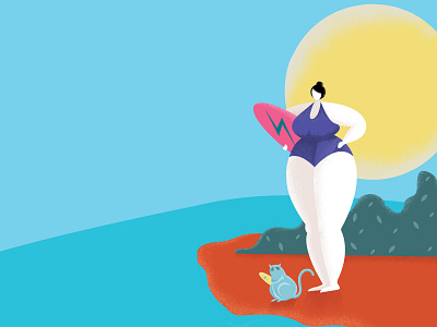 Ladywithacat-3 adobeillustrator adobephotoshop beach cat friendship illustration lady surfing vector