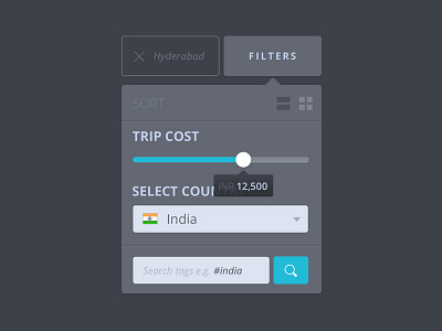 Trip search filters cost country filters india location pop up search tags travel trip