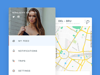 Side Nav and Map - Tripoto App feed map nav navigation notification profile side nav trips