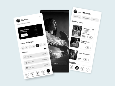 Meditation challenge app applicationdesign branding challeng design meditation music typography ui uidesign uiux ux