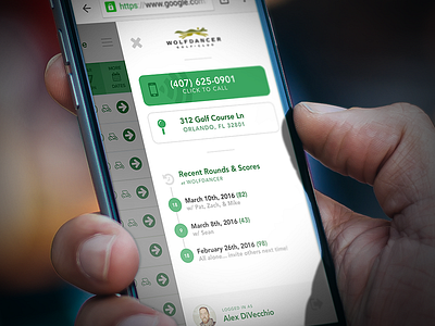 Booking Engine Slideout Panel app booking contact golf green iphone mobile ui ux web