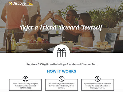 Refer A Friend Landing Page mockup referral wireframe