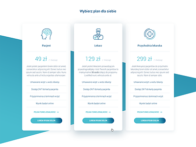 Pricing tables - medical website