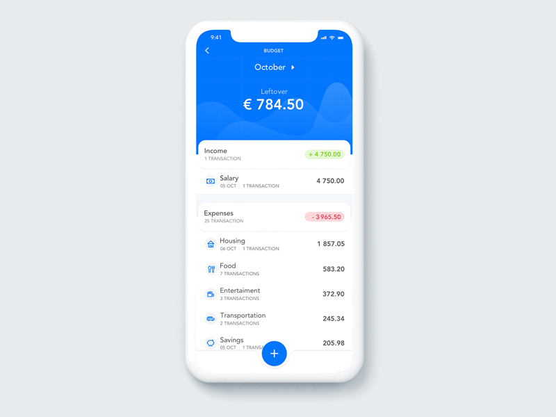 Budget Screen Concept add app budget button expenses list money spendings wallet