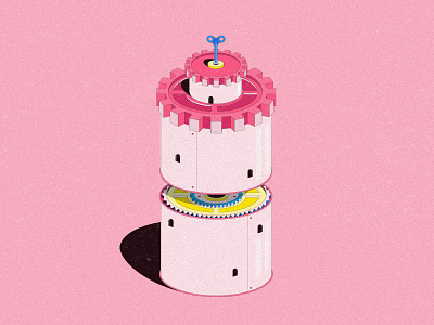 Gear tower gear graphic design illustration inktober pink retro steampunk tower vector vintage