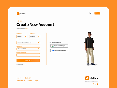 Sign Up page for Jubica