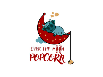 Fun Logo Design for Popcorn Gourmet store adobe branding candy cartoon child childhood children cow cow sleeping design fun illustration illustrator logo minimal moon popcorn typography vector