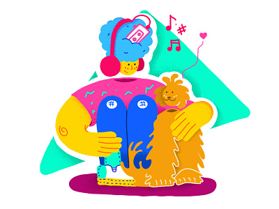 Doggo & I dog illustration love music pets ui