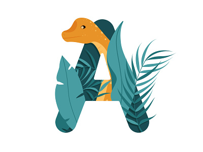 Letter A with a cute dinosaur alphabet cartoon character dinosaur illustration letter vector