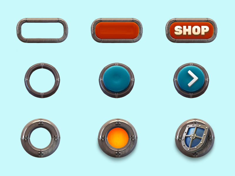 Realistic design of game buttons. 插图 品牌 活版印刷 向量 应用 设计 ui 图标