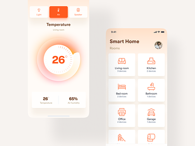 Smart Home App air app chart clean design home light minimal smart smart home speaker temperature ui ux white