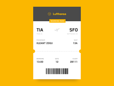 Boarding Pass - Daily UI #024 airline boarding daily lufthansa minimal pass ui yellow
