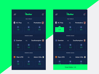 vBetter - Virtual Betting App app betting decimal football green play soccer sport virtual
