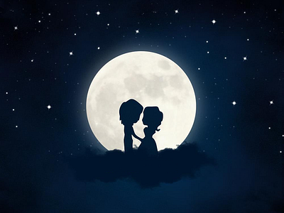 Love is everywhere - Digital art illustration art boy digital girl illustration love moon stars