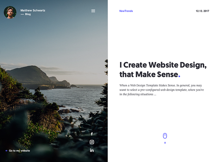 Freebie - Split Screen Blog Post Design (Sketch) by Lukáš Andel on Dribbble