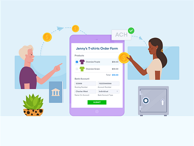 What is an ACH payment? bank blog blue business character composition flat illustration form minimal online online shopping order payment product stripe ui vector