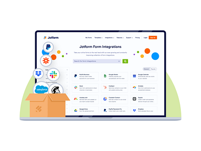 Jotform Form Integrations branding business design flat illustration form graphic design integration jotform online ui