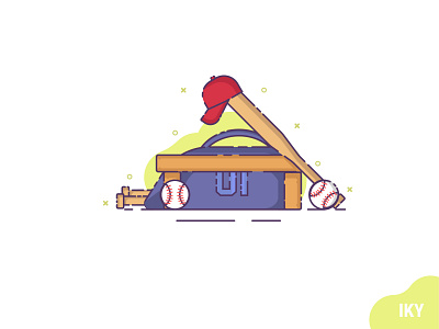 Baseball baseball baseball bag baseball bat baseball hat design designer flat design illustration