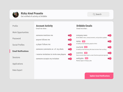 Settings notifications design dribbble notifications settings ui ux