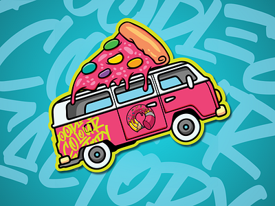 stiker design app branding design donut illustration logo pizza prduction sticker typography van vector web