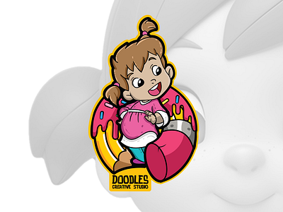 Doodles little girl digitalart logo painting