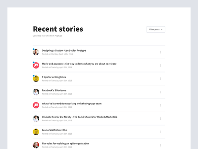 Recent Stories filter interface list post stories ui ux