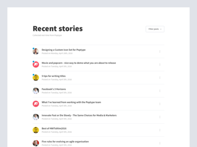 Recent Stories filter interface list post stories ui ux