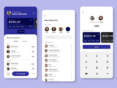 Payment App UI android application cards contact creative debit card design favorites homepage ios list money transfer pay payment recent search send money ui uiux ux