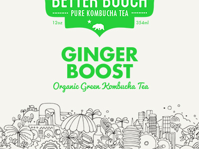 Better Booch Ginger Boost branding illustration packaging