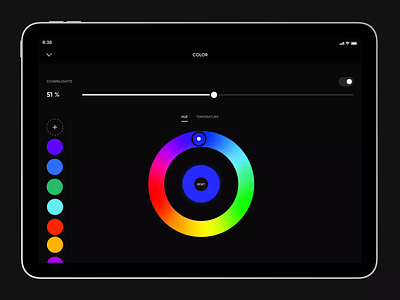 Crestron Lighting Color Picker Interaction after effects animation app color color picker crestron design home automation interaction interaction design ipad pro lighting sliders smart home ui user experience user interface ux