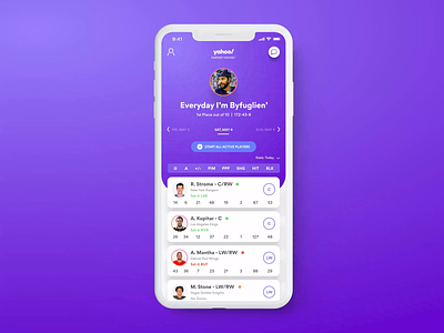 Yahoo! Fantasy Hockey for iOS app button color design fantasy gradient hockey interaction interaction design ios iphone 11 mobile app motion product design sports ui user interface ux