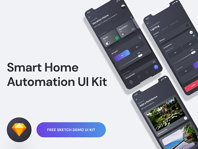 Smart Home UI Kit Demo - Free Sketch Download app app design clean dark design download free freebie gradient home automation interface ios iphone sketch smart home ui kit user experience user interface ux