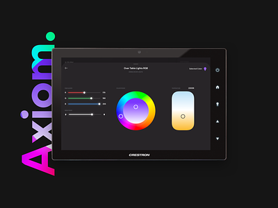 Axiom Crestron RGB Lighting UI app color color wheel crestron dark theme dark theme ui dark ui design home automation led lighting sliders smart home ui user experience user interface ux