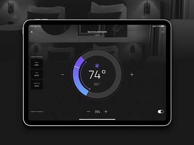 Crestron CH5 UI app climate crestron crestron ch5 crestron gui dark theme dark theme ui dark ui design gui home automation smart home smart home app thermostat ui user experience user interface ux
