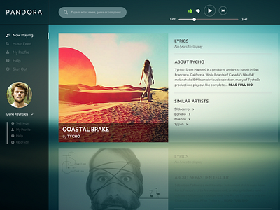 Pandora UI Concept creative design interface music music player pandora player ui ui design ux ux design web