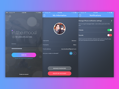 In the Mood - Shipping! app clean color dating design gradient iphone minimal ui user experience user interface ux