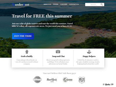 Landing Page call to action charity cta header menu landing landing page search bar sponsorship summer travel volunteer